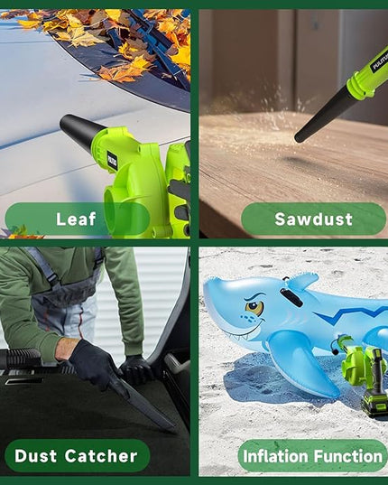 Cordless Leaf Blower with 2 Batteries, Charger & Dust Bag, 2-in-1 20V Cordless Vacuum Cleaner with Self-Locking Switch, Handheld Battery Powered Small Blower for Lawn Care/Dust/Pet Hair/Inflatable Bed - LeafyLoom