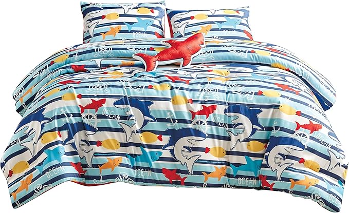 for Kids Ocean Life 4-Piece Comforter Set - Beautiful Motif Design Bedding Set with Embrodery Print - LeafyLoom