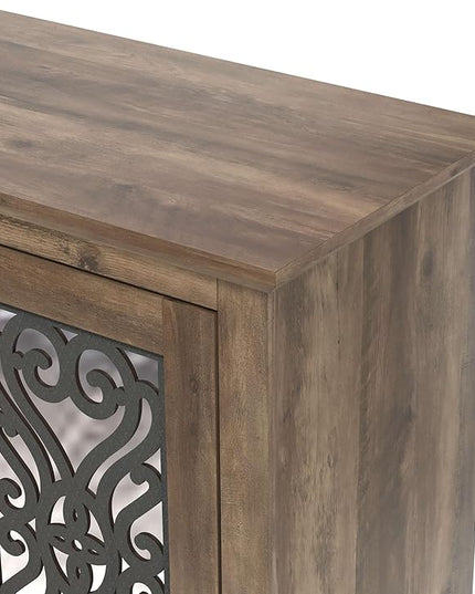 Galano Calidia 3 Door Sideboard, Kitchen Storage Sideboard Buffet Cabinet Console with Acrylic Mirror Doors & Adjustable Shelves, 15.67" D x 45.71" W x 29.29" H, Knotty Oak - LeafyLoom