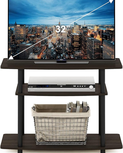 Furinno Turn-N-Tube No Tools 3-Tier Entertainment Center TV Stand for TV up to 32 Inch, Plastic Round Tubes, Dark Brown/Black - LeafyLoom