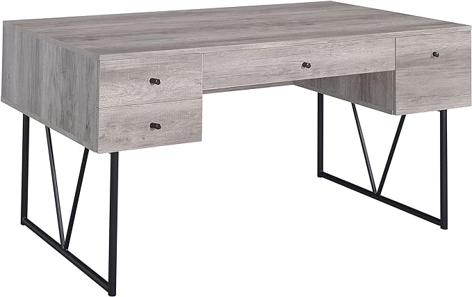 Coaster Home Furnishings Analiese Rustic 63-Inch 4-Drawer Home Office Computer Writing Desk Study Table with Storage Engineered Eco-Friendly Wood Look Laminate Sturdy Steel Grey Driftwood 801999 - LeafyLoom