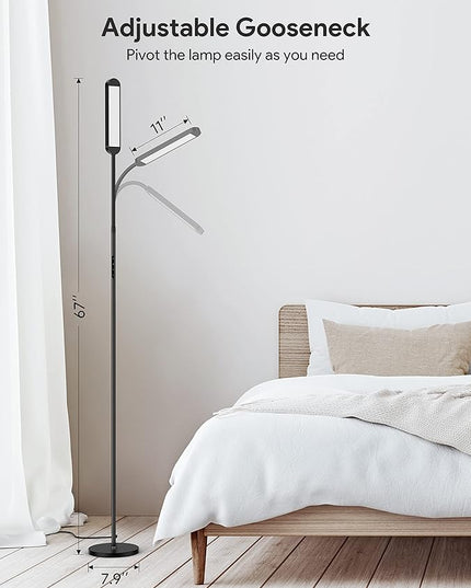 MediAcous Floor Lamp, LED Floor Lamp for Living Room, 5 Colors & Brightness & Step-less Adjustable, Standing Lamp with 1H Timer, Remote & Button, Dimmable Reading Floor Lights, Work with Wall Switch - LeafyLoom