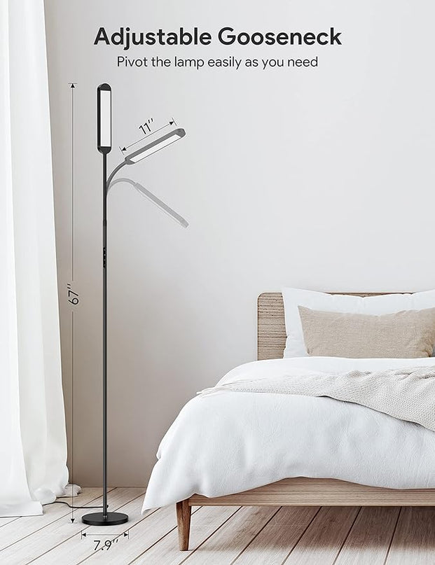 MediAcous Floor Lamp, LED Floor Lamp for Living Room, 5 Colors & Brightness & Step-less Adjustable, Standing Lamp with 1H Timer, Remote & Button, Dimmable Reading Floor Lights, Work with Wall Switch - LeafyLoom