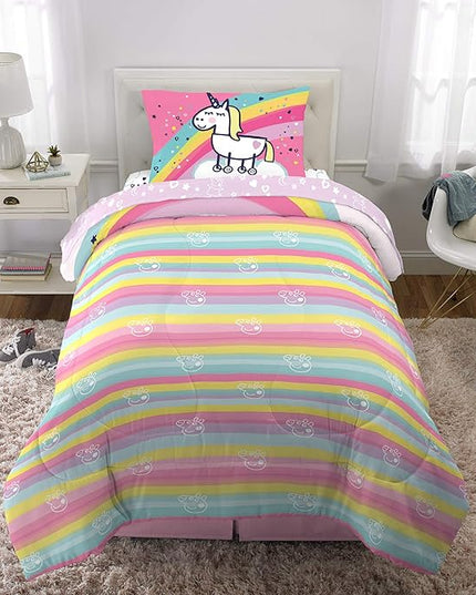 Franco Kids Bedding Super Soft Comforter and Sheet Set, 4 Piece Twin Size, Peppa Pig - LeafyLoom