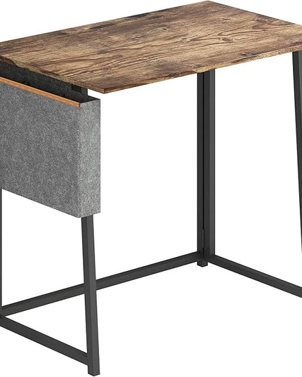 4NM 31.5" Small Desk with Storage Bag, Simple Assembly Folding Computer Desk Home Office Desk Study Writing Table for Small Space Offices - Rustic Brown and Black - LeafyLoom