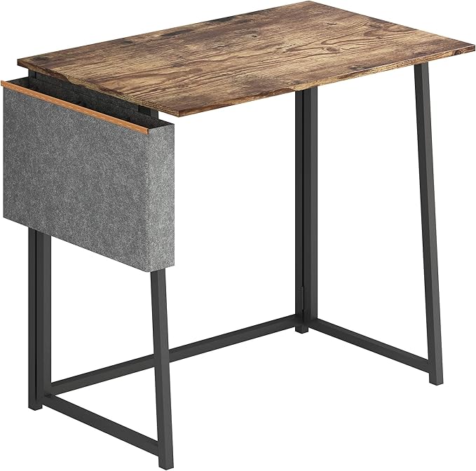 4NM 31.5" Small Desk with Storage Bag, Simple Assembly Folding Computer Desk Home Office Desk Study Writing Table for Small Space Offices - Rustic Brown and Black - LeafyLoom