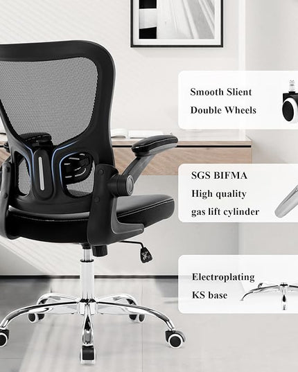 Office Chair,Ergonomic Desk Chair,Mesh Computer Chair with PU Leather Flip-up Armrest,Home Office Chair with Lumbar Support,Adjustable Executive Mid Back Task Chair,Rolling Swivel Office Chairs,Black - LeafyLoom