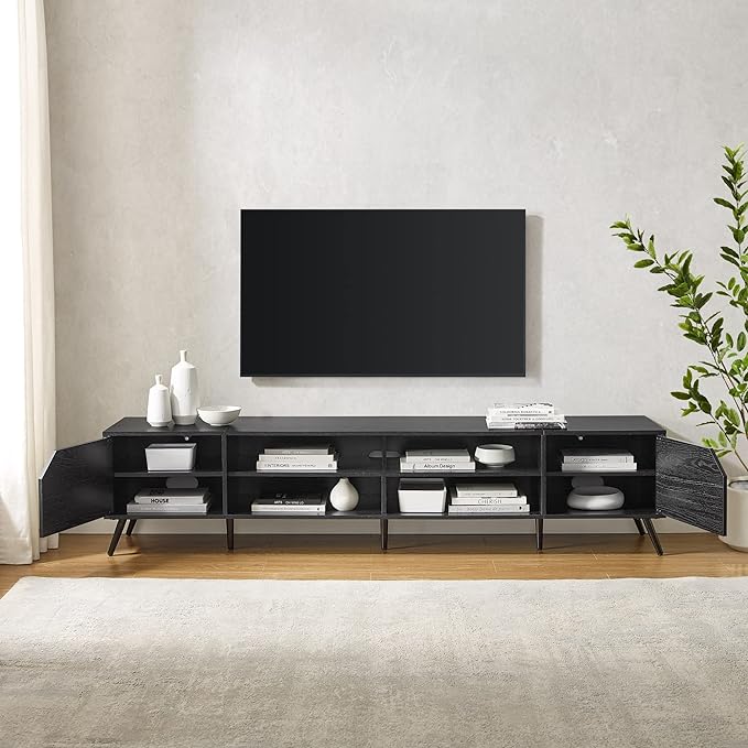 Walker Edison Nora Modern Minimal Open-Shelf Stand for TVs up to 90 Inches, 80 Inch, Black - LeafyLoom