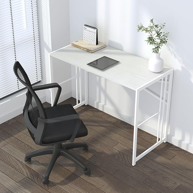 Folding Desk 40 inch Writing Gaming Computer Camping Table, No Assembly Required Home Office Desk, White - LeafyLoom