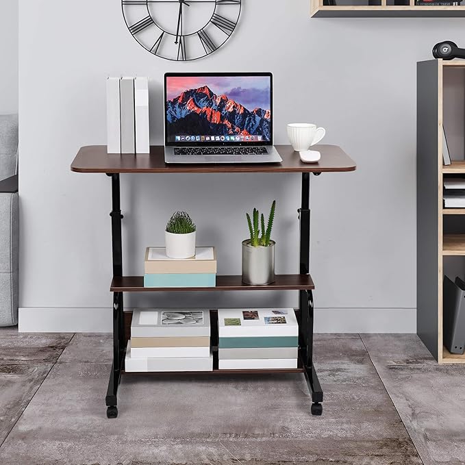 Portable Computer Desk Adjustable Home Office Desk Bedside Universal Movable Table Small Spaces Furniture Storage Convenient Desk Home Office Living Room Sofa Desk Size 15.7 * 31.5 Inch,Pure Brown - LeafyLoom