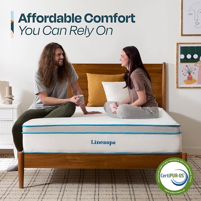 Linenspa 12 Inch Memory Foam and Spring Hybrid Mattress - Medium Plush Feel - Bed in a Box - Pressure Relief and Adaptive Support - Breathable - Cooling - Primary Bedroom - Full Size - LeafyLoom