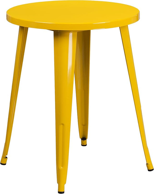 Flash Furniture Webb Commercial Grade 24" Round Yellow Metal Indoor-Outdoor Table - LeafyLoom