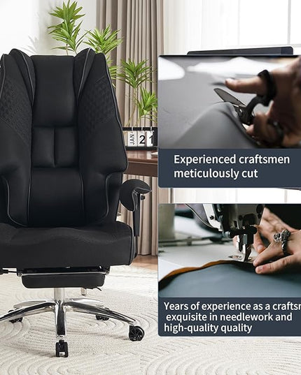 Big and Tall Office Chair 400lbs Wide Seat, Mesh High Back Executive Office Chair with Foot Rest, Ergonomic Office Chair Lumbar Support for Lower Back Pain Relief (Mesh Black) - LeafyLoom