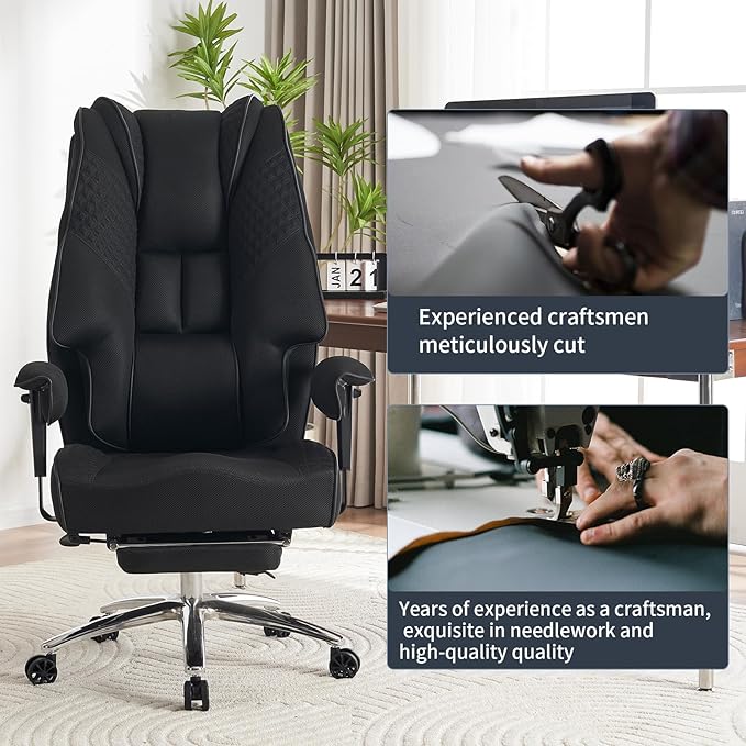 Big and Tall Office Chair 400lbs Wide Seat, Mesh High Back Executive Office Chair with Foot Rest, Ergonomic Office Chair Lumbar Support for Lower Back Pain Relief (Mesh Black) - LeafyLoom