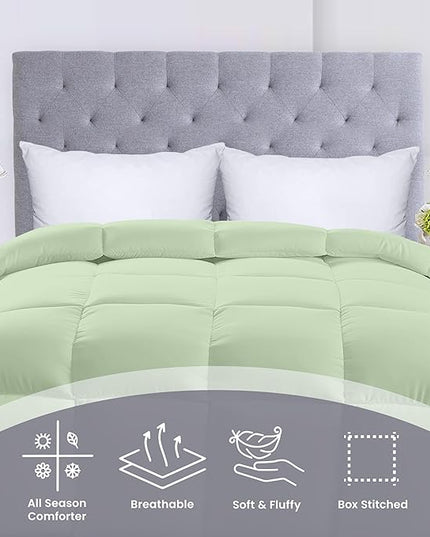 Utopia Bedding All Season 250 GSM Comforter - Plush Siliconized Fiberfill Comforters - Box Stitched (Sage Green, Queen/Full) - LeafyLoom