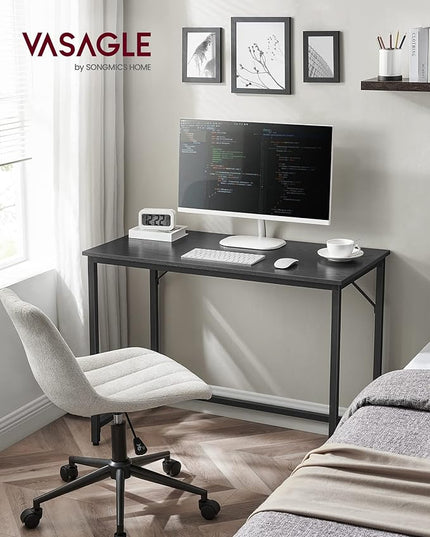 VASAGLE Computer Desk, Gaming Desk, Home Office Desk, for Small Spaces, 19.7 x 39.4 x 29.5 Inches, Industrial Style, Metal Frame, Black with Wood Grain ULWD041B56 - LeafyLoom