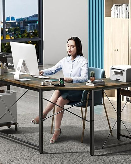 Coleshome 66" L Shaped Gaming Desk with Outlet, L Shaped Desk with CPU Stand, Corner Computer Desk, Home Office Desk, Writing Desk, Vintage - LeafyLoom