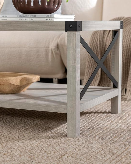 Walker Edison Sedalia Modern Farmhouse Metal X Coffee Table, 40 Inch, Stone Grey - LeafyLoom
