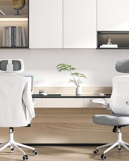 Ergonomic Office Chair, High Back Mesh Desk Chair with Thick Molded Foam Cushion, Coat Hanger, Adjustable Headrest, Lumbar Support, Tilt & Lock Function - Computer Chair (Light Grey) - LeafyLoom