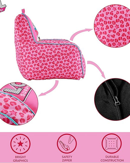 Idea Nuova LOL Surprise Kids Nylon Bean Bag Chair with Piping & Top Carry Handle, Large - LeafyLoom