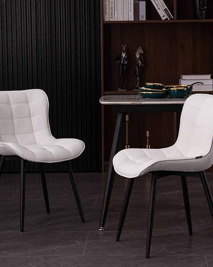 YOUTASTE White Dining Chairs Set of 2 PU Leather Upholstered Modern Armless Dining Room Chair with Back Metal Legs Kitchen Dinner Accent Guest Chairs for Vanity Reception Waiting Room - LeafyLoom