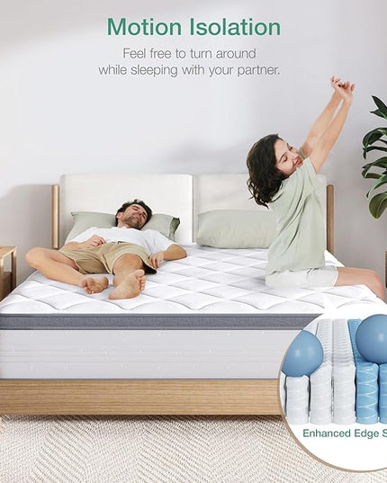 Novilla Full Mattress, 10 Inch Hybrid Full Mattress in a Box, Pocket Innerspring Pillow Top Mattress Full for Motion Isolation, Pressure Relief & Enhanced Edge Support, Medium Firm Feel - LeafyLoom