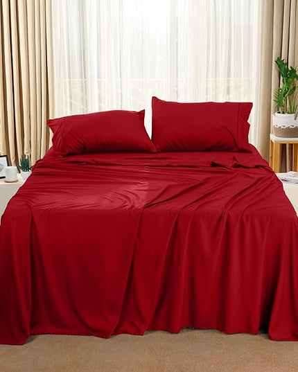 Utopia Bedding Queen Bed Sheets Set - 4 Piece Bedding - Brushed Microfiber - Shrinkage and Fade Resistant - Easy Care (Queen, Red) - LeafyLoom