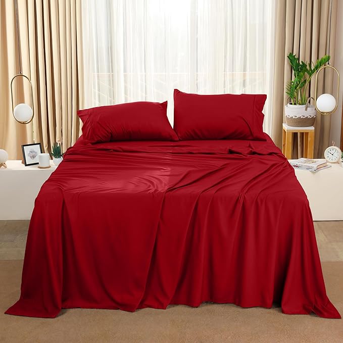 Utopia Bedding Queen Bed Sheets Set - 4 Piece Bedding - Brushed Microfiber - Shrinkage and Fade Resistant - Easy Care (Queen, Red) - LeafyLoom