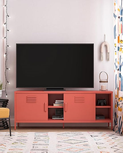 Novogratz Cache Metal Locker-Style TV Stand for TVs up to 65", Orange - LeafyLoom