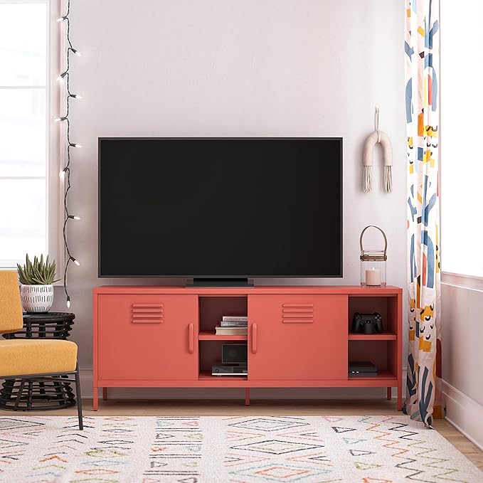 Novogratz Cache Metal Locker-Style TV Stand for TVs up to 65", Orange - LeafyLoom