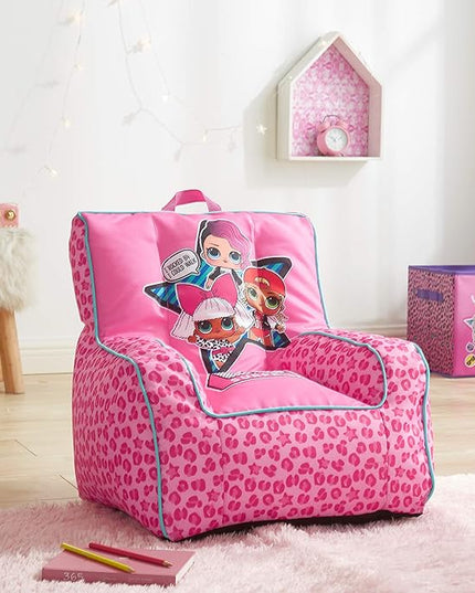 Idea Nuova LOL Surprise Kids Nylon Bean Bag Chair with Piping & Top Carry Handle, Large - LeafyLoom