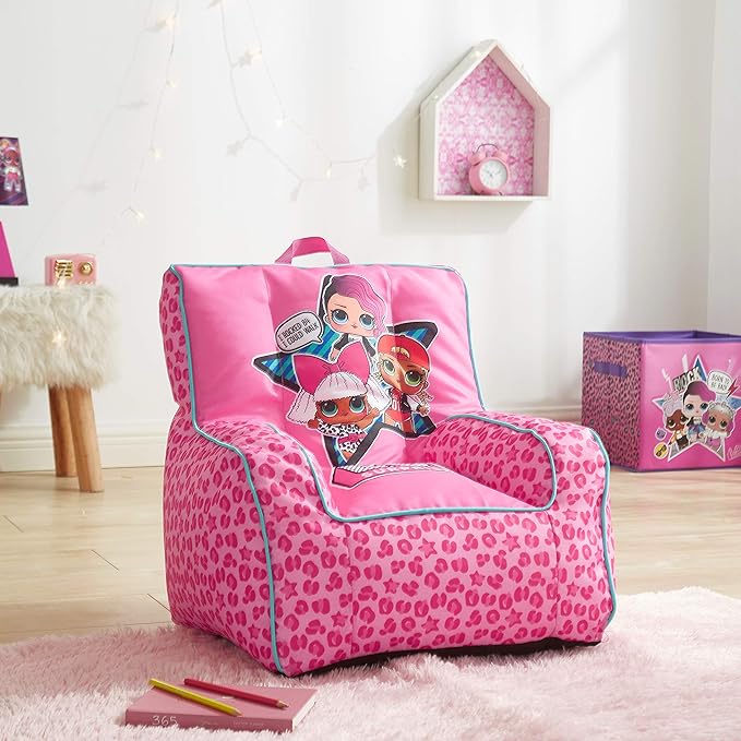 Idea Nuova LOL Surprise Kids Nylon Bean Bag Chair with Piping & Top Carry Handle, Large - LeafyLoom