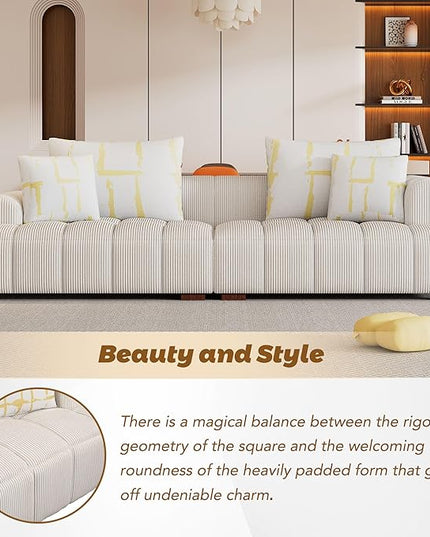 Oversized 4 Seaters Corduroy Upholstery Modular Cloud Sectional Sofa Couch,Modern Living Room Deep Seat Upholstered TV Sofa&Couch with 4PCS Pillows and Rubber Wood Legs for Home Apartment - LeafyLoom