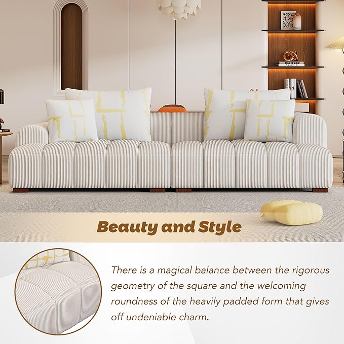 Oversized 4 Seaters Corduroy Upholstery Modular Cloud Sectional Sofa Couch,Modern Living Room Deep Seat Upholstered TV Sofa&Couch with 4PCS Pillows and Rubber Wood Legs for Home Apartment - LeafyLoom