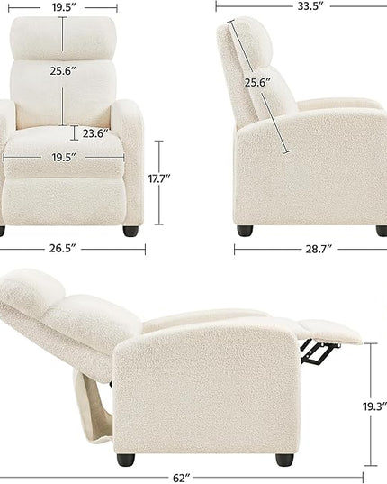 Yaheetech Fabric Recliner Chair Single Sofa Home Theater Seatting Adjustable Modern Single Reclining Chair for Living Room Bedroom Home Theater Ivory - LeafyLoom