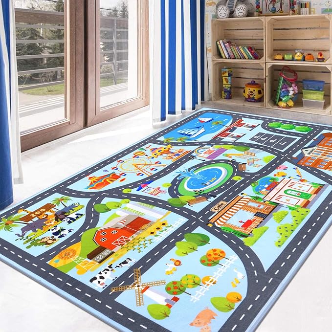 HEBE Kids Play Rug 4'x6' ABC Alphabet Numbers Shapes Educational Kid Area Rug Washable Baby Crawling Mat Non Slip Kid Play Mat Carpet for Girl Boy Bedroom Playroom - LeafyLoom
