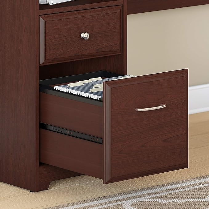 Bush Furniture Cabot Desks for Home Office with Storage and Chrome Hardware | Elegant Computer Table with Drawers, 72W, Harvest Cherry - LeafyLoom