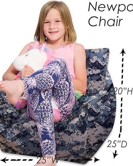 Posh Creations Structured Comfy Bean Bag Chair for Gaming, Reading and Watching TV, Newport Chair, Nylon - Camo Digital - LeafyLoom