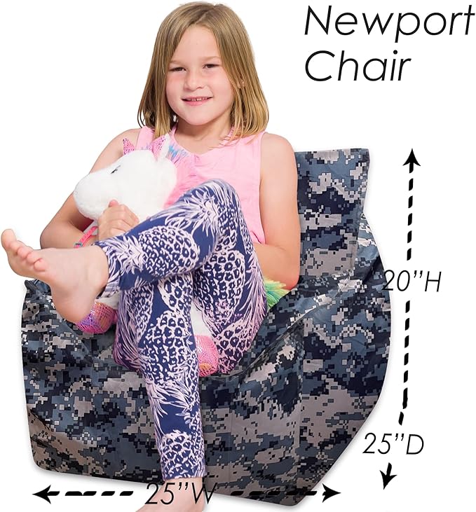 Posh Creations Structured Comfy Bean Bag Chair for Gaming, Reading and Watching TV, Newport Chair, Nylon - Camo Digital - LeafyLoom