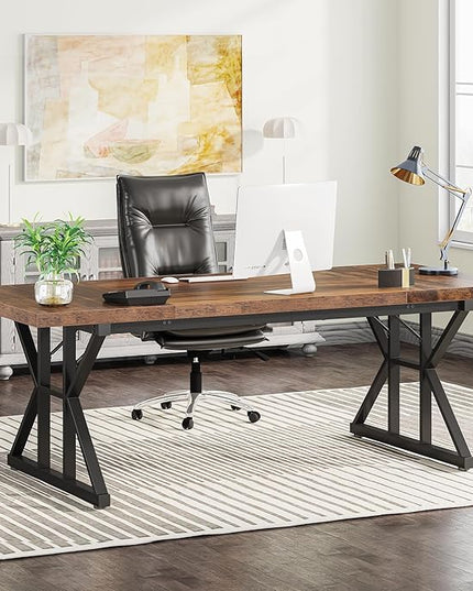 Tribesigns 70.8-Inch Executive Desk, Large Computer Office Desk Workstation, Modern Simple Style Laptop Desk Study Writing Table Business Furniture for Home Office (Brown/Black, 70.8 Inch) - LeafyLoom