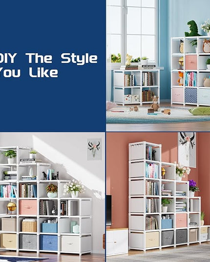 Mavivegue 20 Cube Book Shelf, Storage Organizer, Large DIY Bookcase, Metal Cube Bookshelf, Cubbies Closet Storage Organizer Shelves for Bedroom,Living Room,Home,Office - LeafyLoom