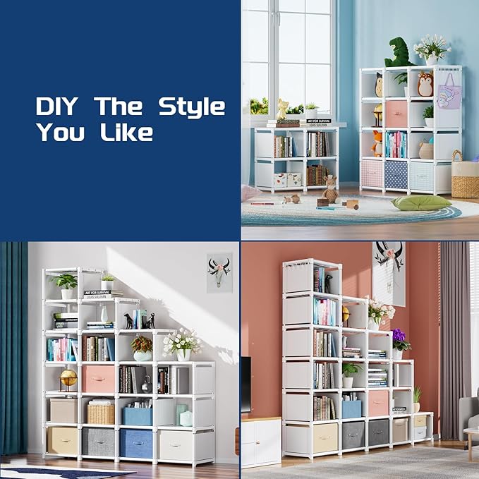 Mavivegue 20 Cube Book Shelf, Storage Organizer, Large DIY Bookcase, Metal Cube Bookshelf, Cubbies Closet Storage Organizer Shelves for Bedroom,Living Room,Home,Office - LeafyLoom
