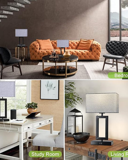 Touch Control Bedside Lamps for Bedrooms Set of 2 Table Lamps for Nightstand with Dual USB Ports, 3-Way Dimmable Modern Desk Lamps for End Table Living Room Office Home Study Room, Grey&Black - LeafyLoom