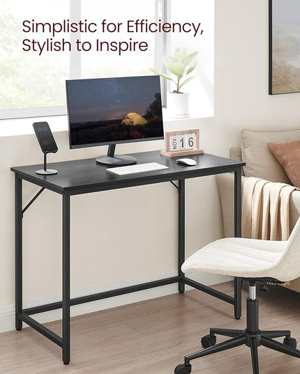 VASAGLE Computer Desk, Gaming Desk, Home Office Desk, for Small Spaces, 19.7 x 39.4 x 29.5 Inches, Industrial Style, Metal Frame, Black with Wood Grain ULWD041B56 - LeafyLoom