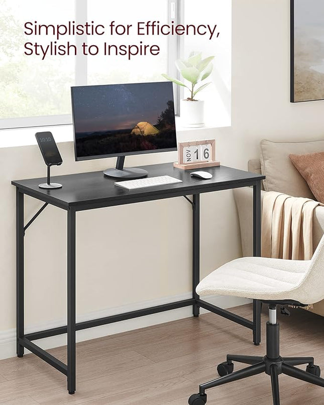 VASAGLE Computer Desk, Gaming Desk, Home Office Desk, for Small Spaces, 19.7 x 39.4 x 29.5 Inches, Industrial Style, Metal Frame, Black with Wood Grain ULWD041B56 - LeafyLoom