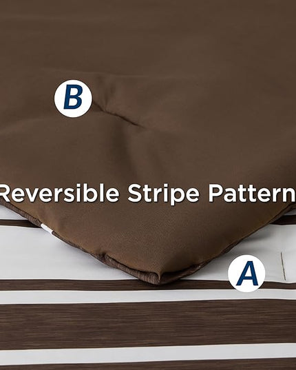 Bedsure Bed in a Bag King Size 7-Piece Brown White Striped Bedding Comforter Sets All Season Bed Set, 2 Pillow Shams, Flat Sheet, Fitted Sheet and 2 Pillowcases - LeafyLoom