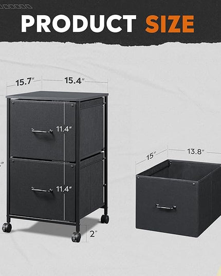 DEVAISE 2 Drawer Mobile File Cabinet, Rolling Printer Stand, Fabric Vertical Filing Cabinet fits A4 or Letter Size for Home Office, Black - LeafyLoom