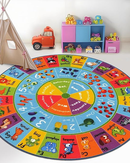 HEBE Kids Play Rug 4ft ABC Alphabet Numbers Shapes Educational Kid Area Rug Washable Baby Crawling Mat Non Slip Kid Play Mat Carpet for Girl Boy Bedroom Playroom - LeafyLoom