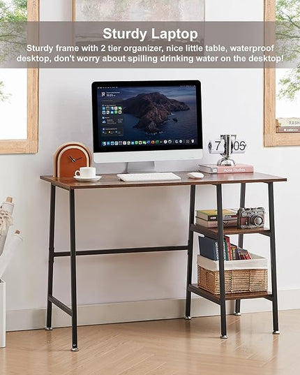 VECELO 43 Inch Computer Desk Writing Study Work Office Table Modern desk with shelves wooden desk for Home Bedroom,Walnut Desk - LeafyLoom