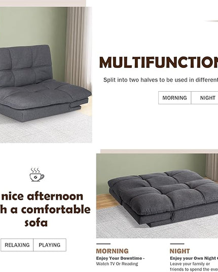 Futon Sofa Bed, Memory Foam Futon Sleeper Sofa Loveseat Convertible Couch Bed for Small Compact Living Spaces,Apartment,Grey Linen Fabric - LeafyLoom